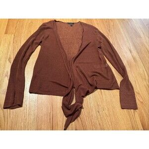 Eileen Fisher Womens S Organic Linen Long Sleeve Open Front Cardigan Burgundy